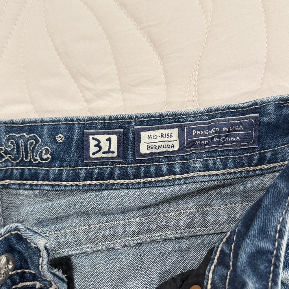 Miss Me Blue Jean Shorts with White Stitching - Picture 2 of 3